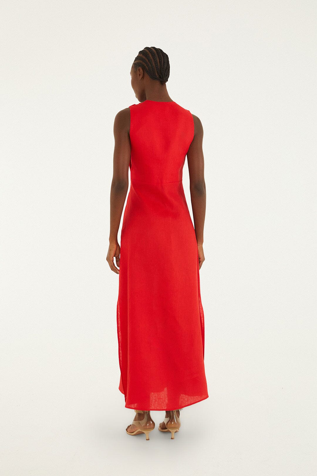 Red 3d Flower Euroflax Premium Linen Maxi Dress