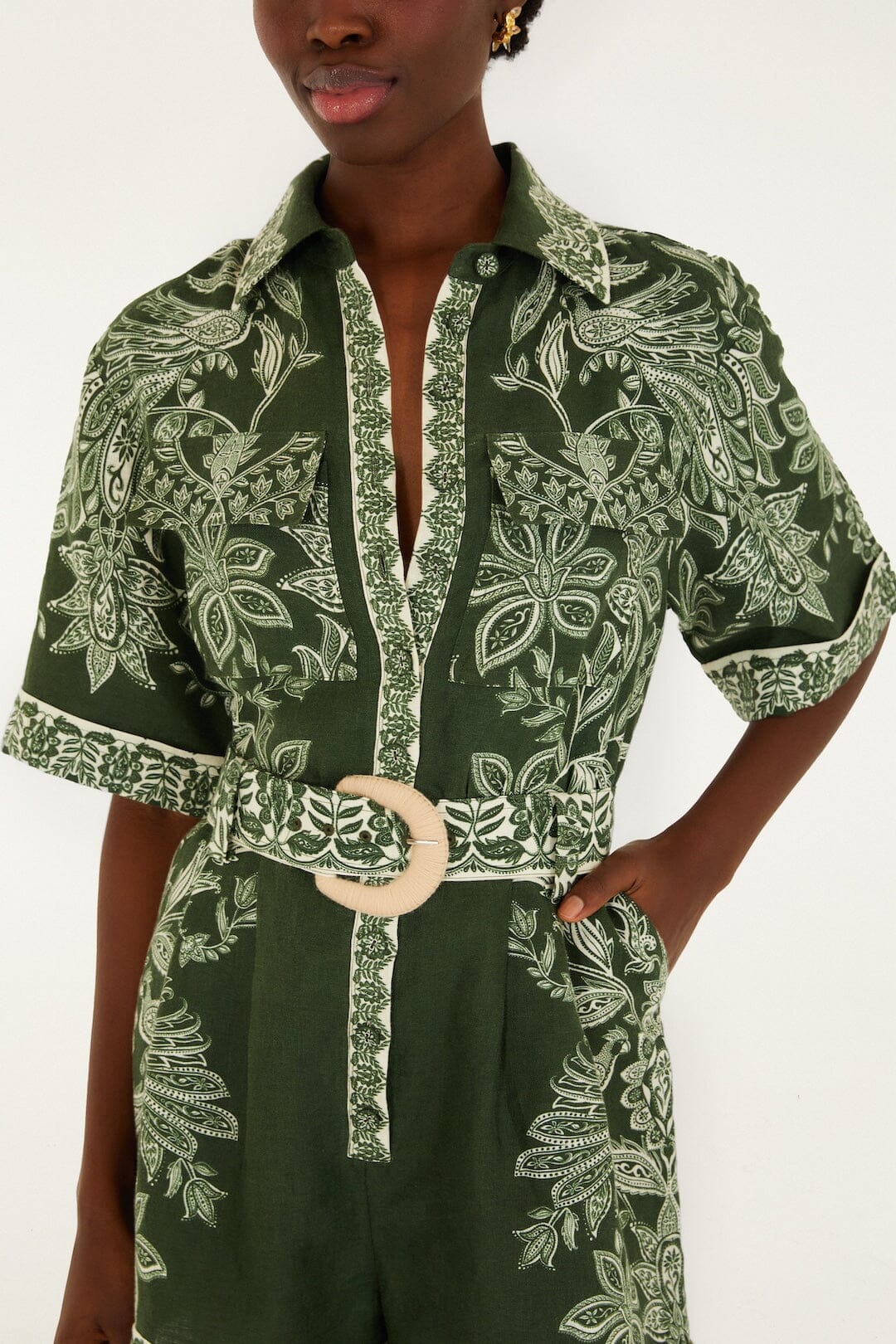 Dark Green Miranda Belted Romper