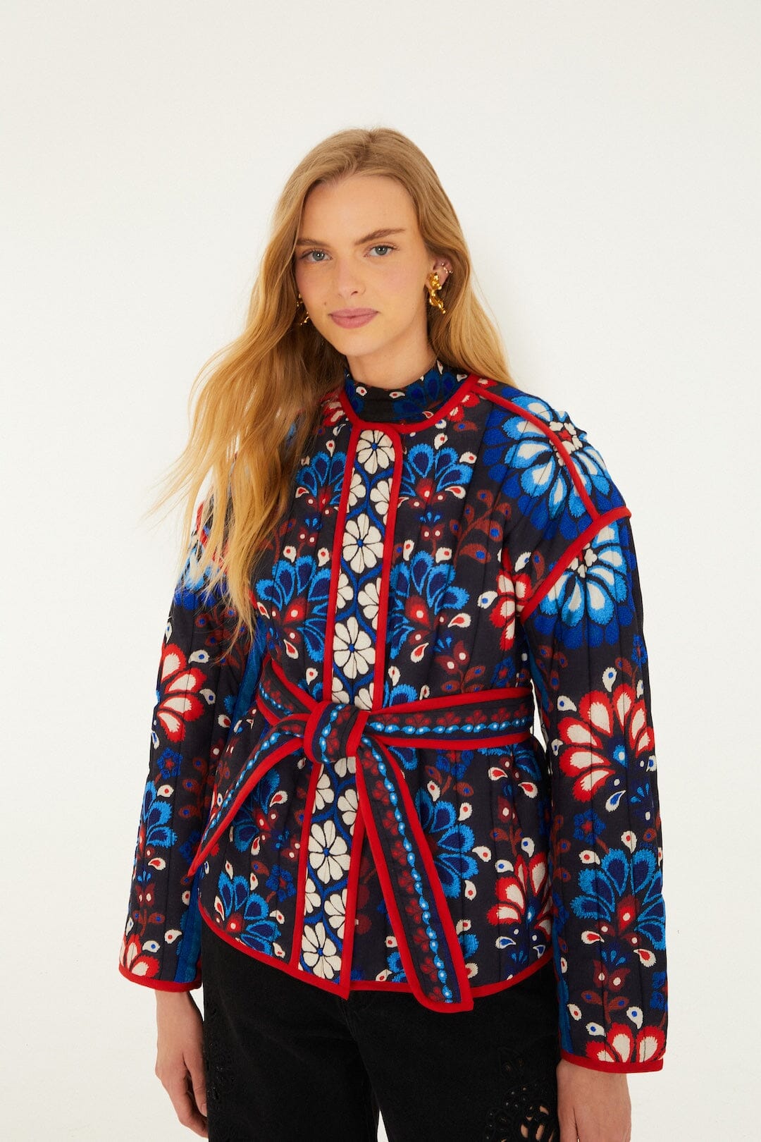 Black Latina Scarf Belted Crop Jacket