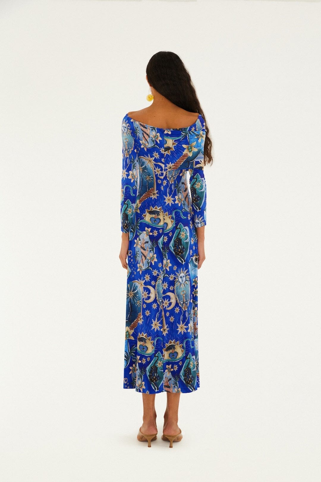 Blue Mystical Draped Long Sleeve Maxi Dress