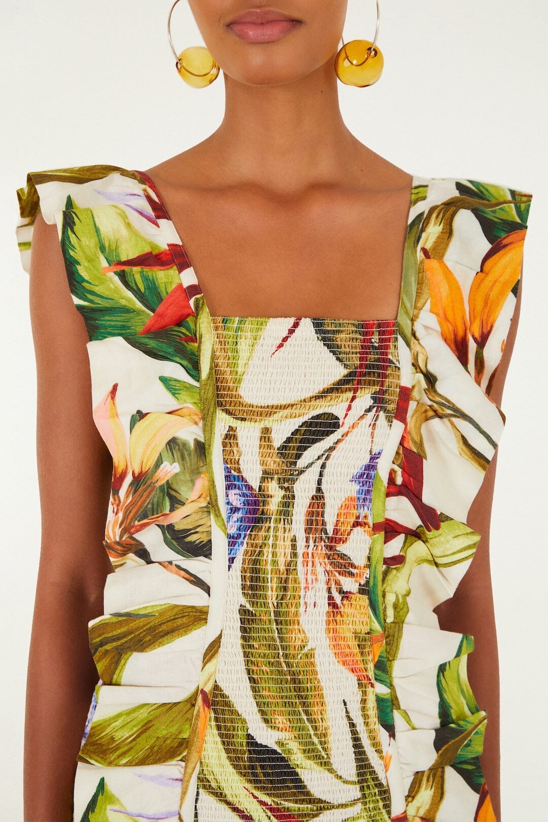 Sand Florart Lenzing Ecovero Euroflax Short Sleeve Mini Dress