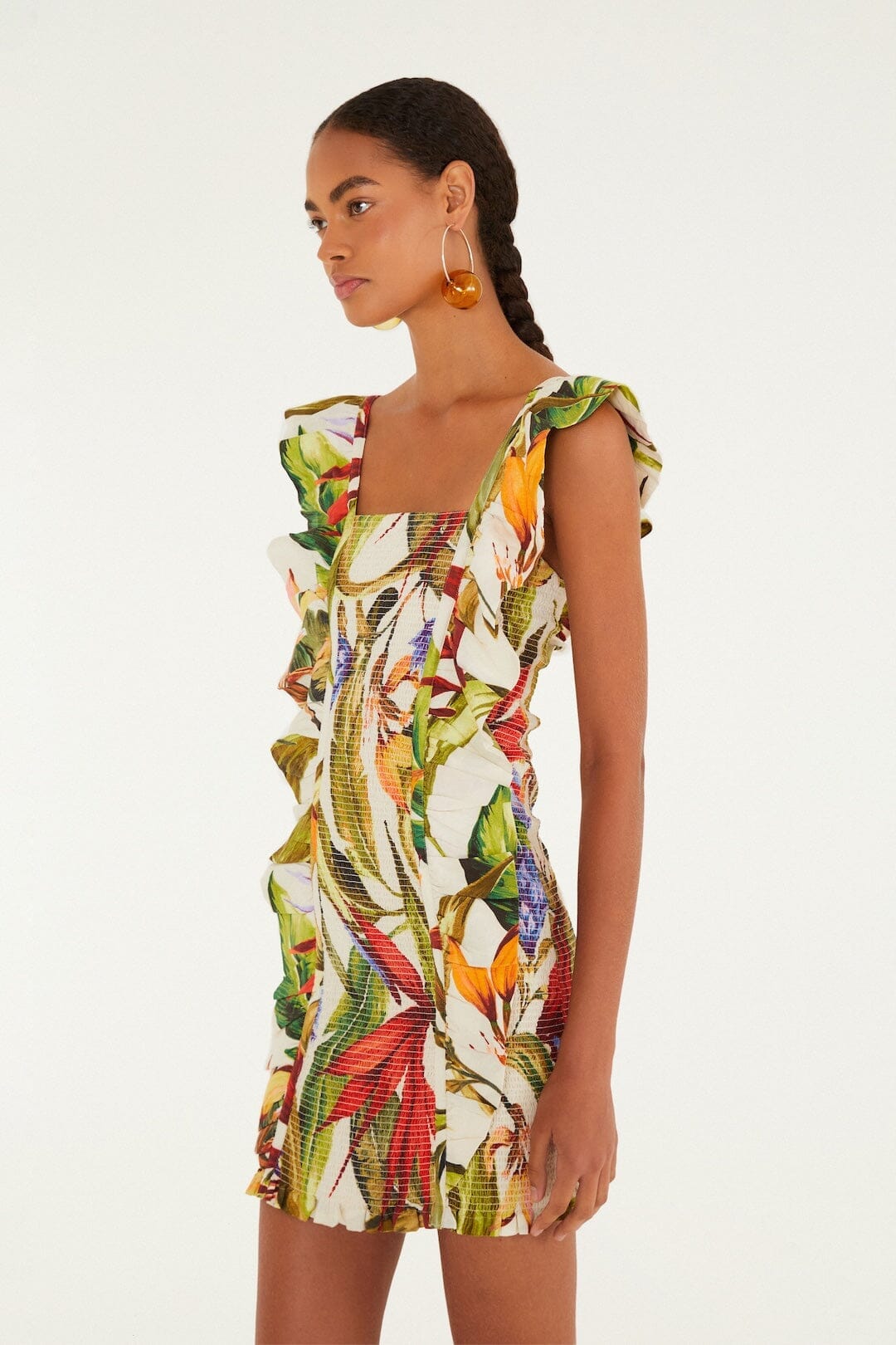 Sand Florart Lenzing Ecovero Euroflax Short Sleeve Mini Dress