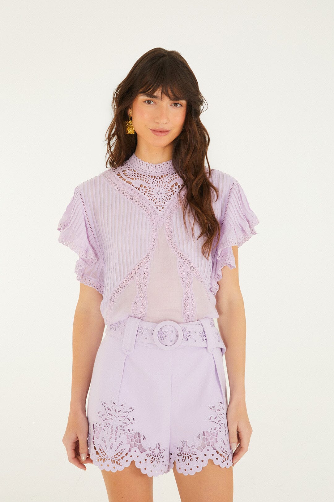 Lilac Lace Ruffled Organic Cotton Blouse