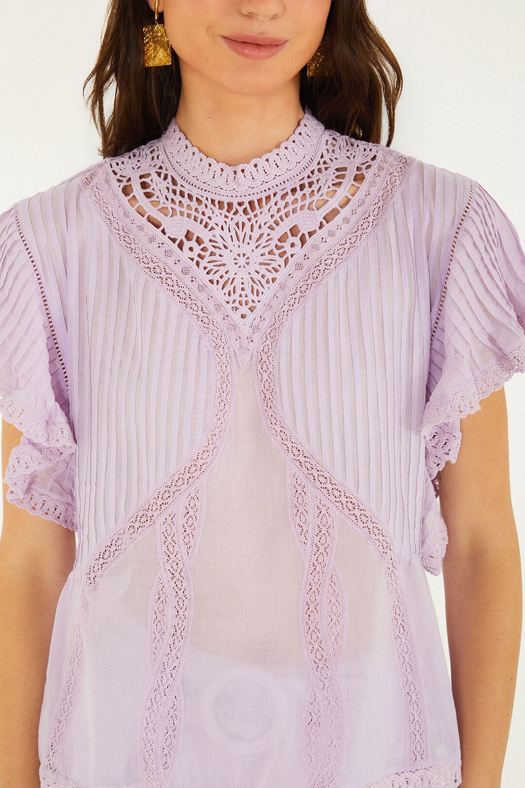 Lilac Lace Ruffled Organic Cotton Blouse