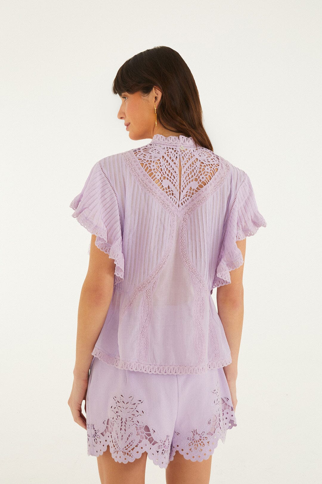 Lilac Lace Ruffled Organic Cotton Blouse