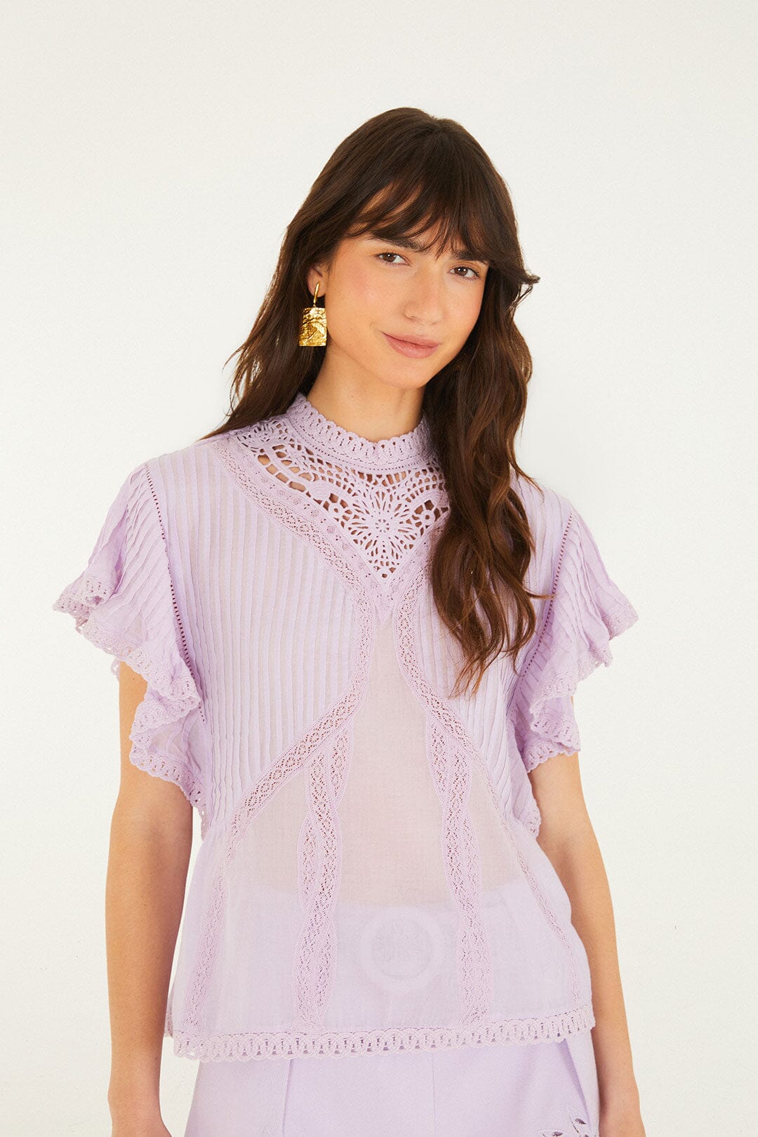 Lilac Lace Ruffled Organic Cotton Blouse