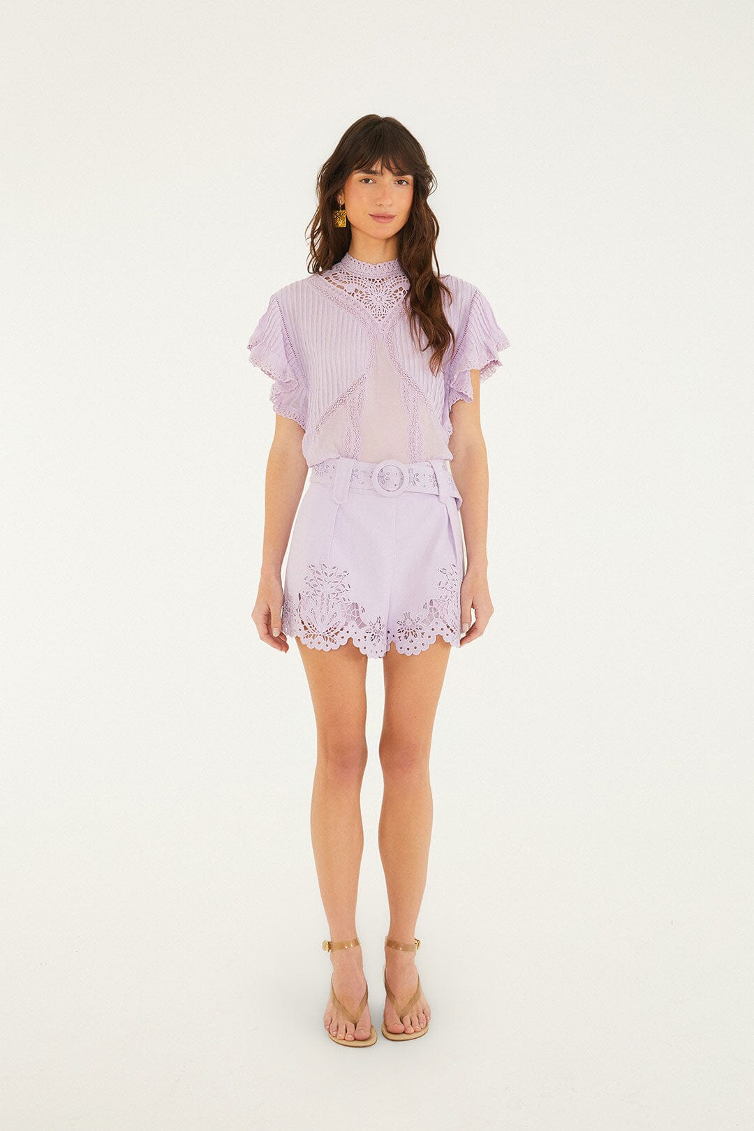 Lilac Lace Ruffled Organic Cotton Blouse