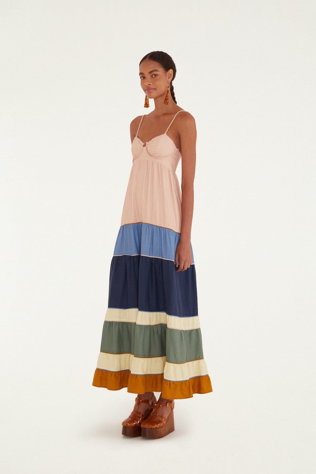 Multicolor Pleats Lenzing Ecovero Euroflax Maxi Dress