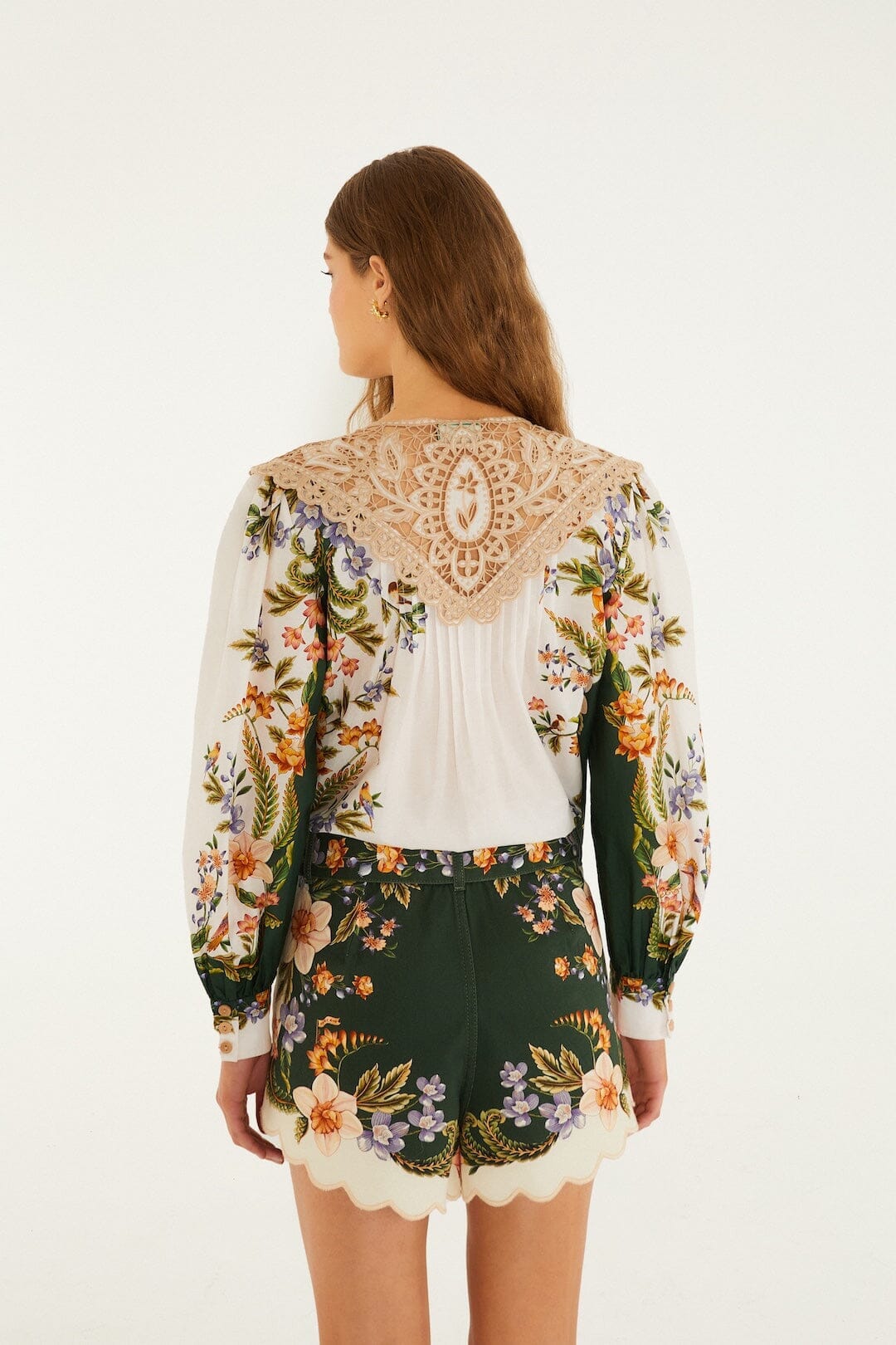 Green Berry Garden Beaded Buckle Twill Shorts