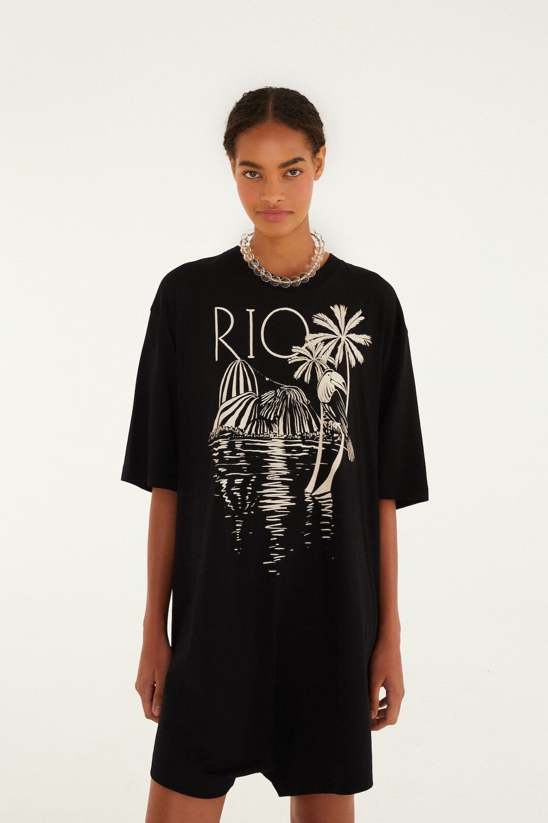 Schwarzer und weißer Rio Mini-Jumpsuit aus Bio-Baumwolle