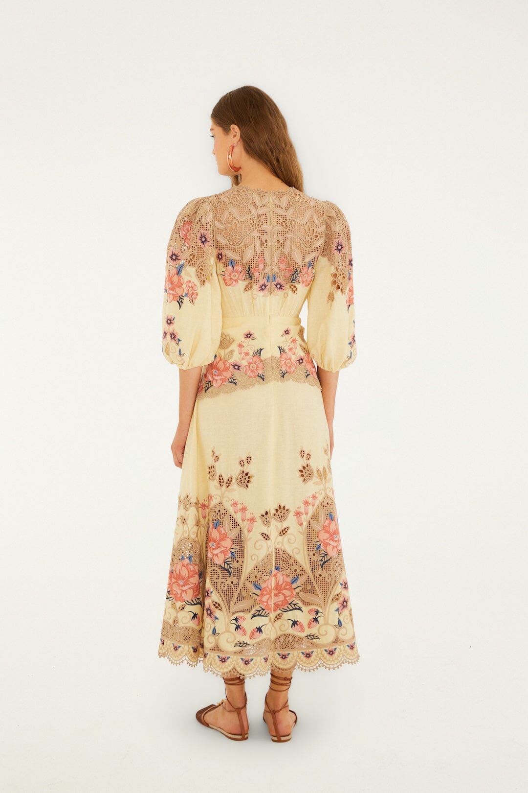 Butter Yellow Embroidered Lenzing Ecovero Euroflax Midi Dress