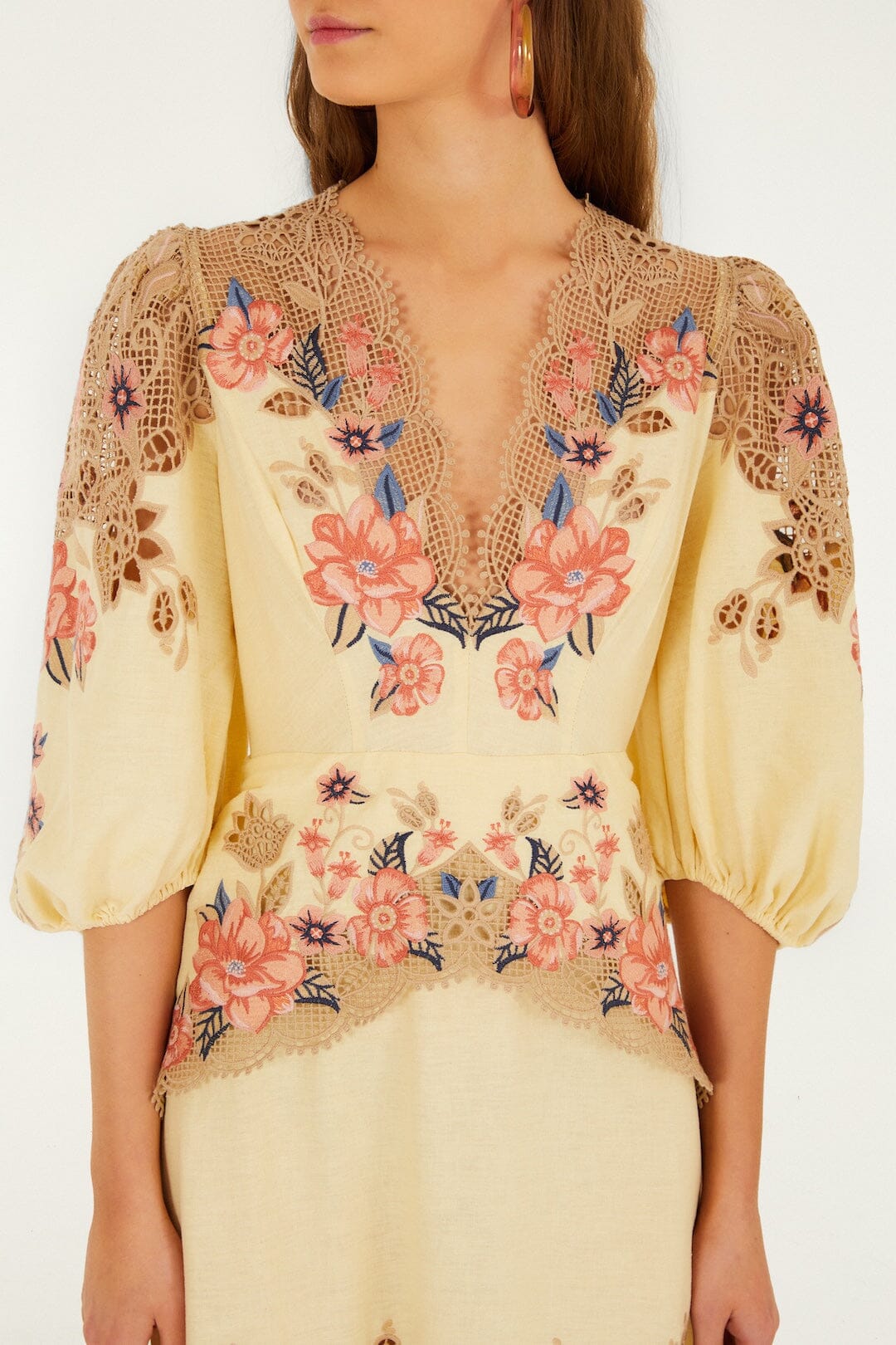 Butter Yellow Embroidered Lenzing Ecovero Euroflax Midi Dress