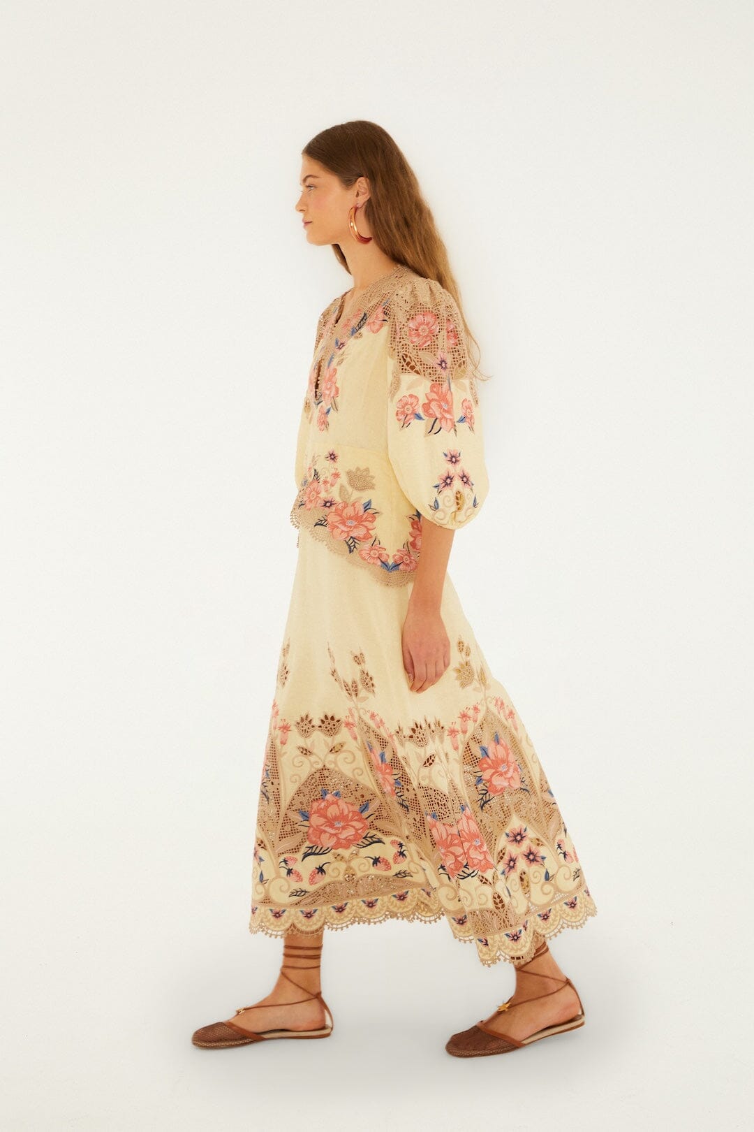 Butter Yellow Embroidered Lenzing Ecovero Euroflax Midi Dress