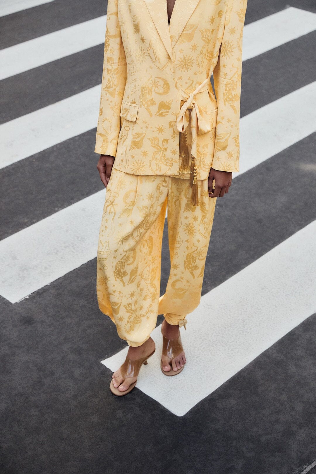 Beige Hem Ties Pockets Pants