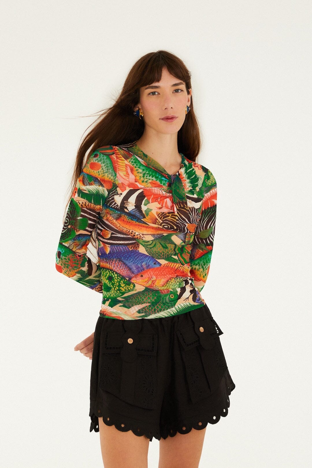 Multicolor Fish Sea Tule Blouse | FARM Rio