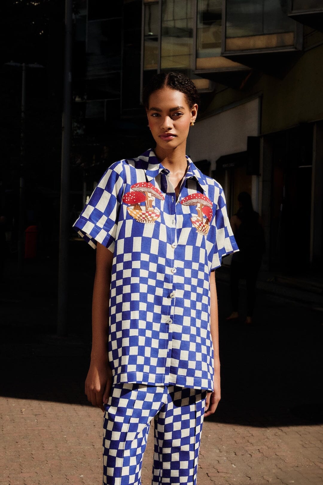 Blue Dream Checkered Short Sleeve Lenzing Ecovero Euroflax Shirt