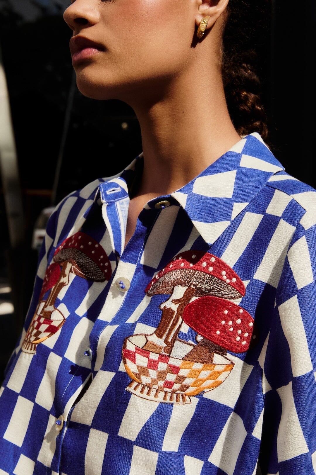 Blue Dream Checkered Short Sleeve Lenzing Ecovero Euroflax Shirt