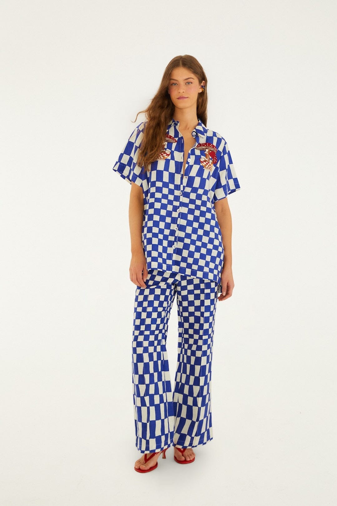 Blue Dream Checkered Short Sleeve Lenzing Ecovero Euroflax Shirt