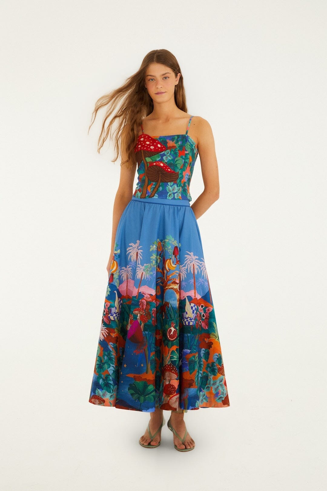 Multicolor Dream Landscape Organic Cotton Midi Skirt