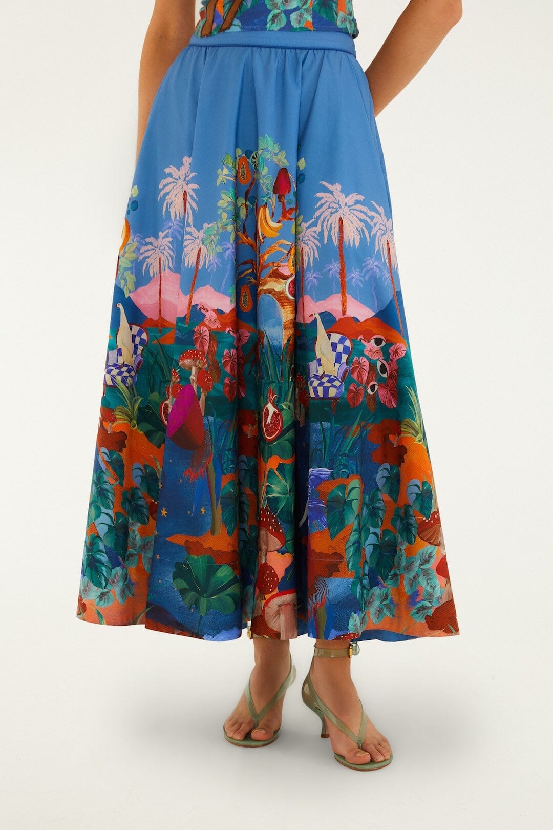 Multicolor Dream Landscape Organic Cotton Midi Skirt