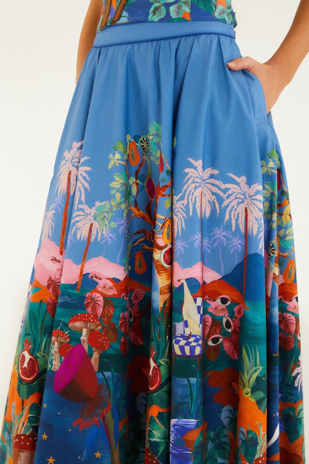 Multicolor Dream Landscape Organic Cotton Midi Skirt