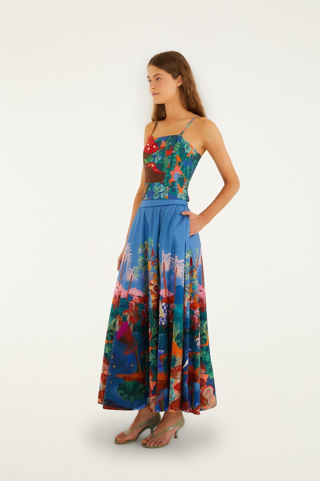 Multicolor Dream Landscape Organic Cotton Midi Skirt