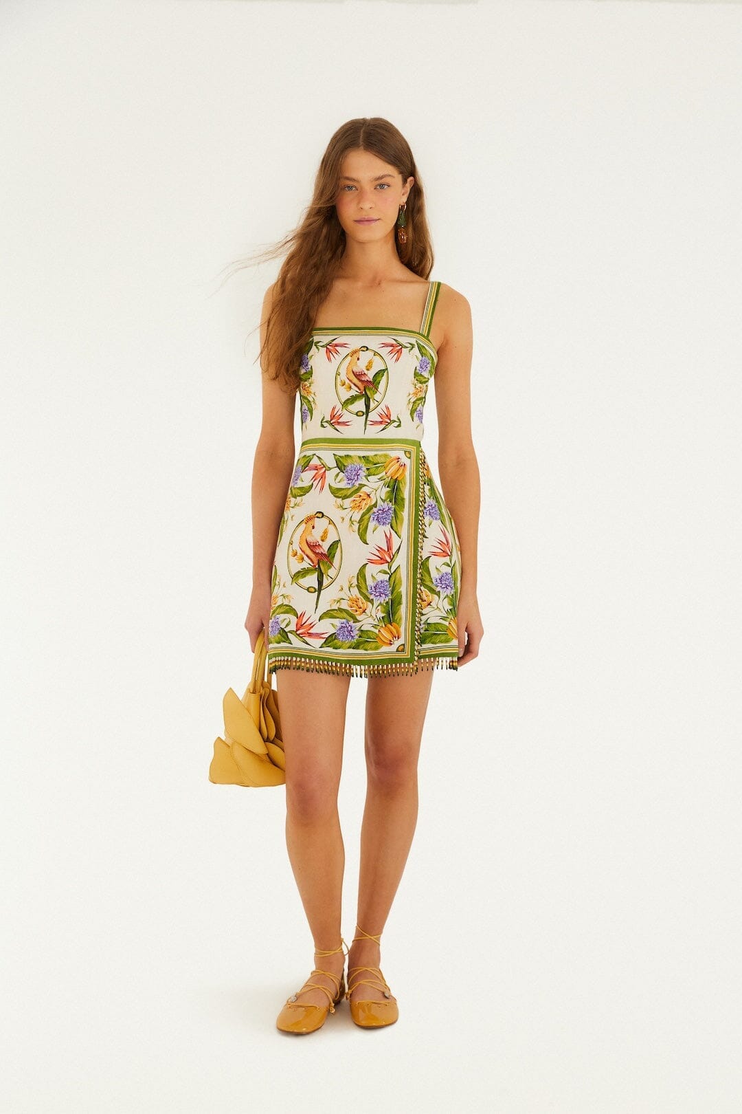 ÉCHARPE TROPICALE SABLE MINI-ROBE SANS MANCHES