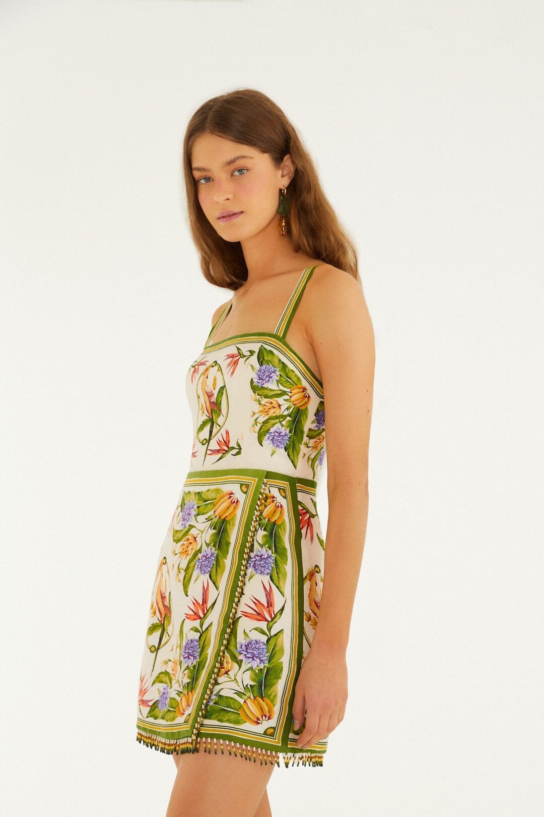 ÉCHARPE TROPICALE SABLE MINI-ROBE SANS MANCHES