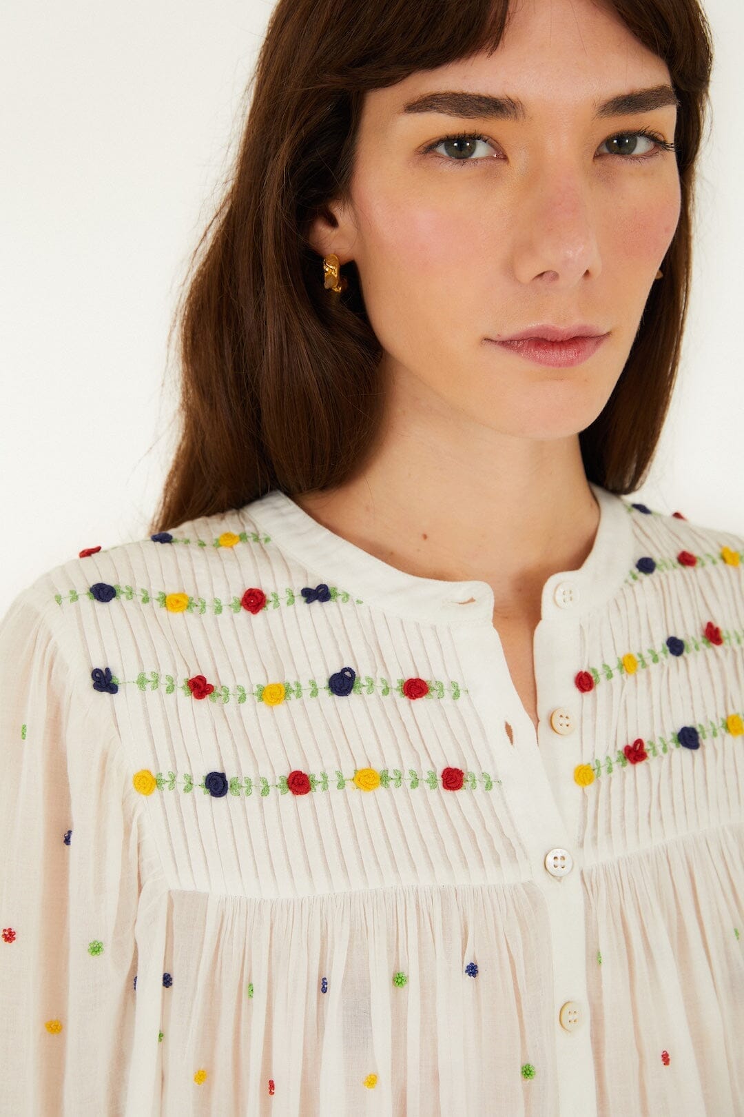 Off-White Bluse mit bestickten Perlen aus Bio-Baumwolle, langärmlig