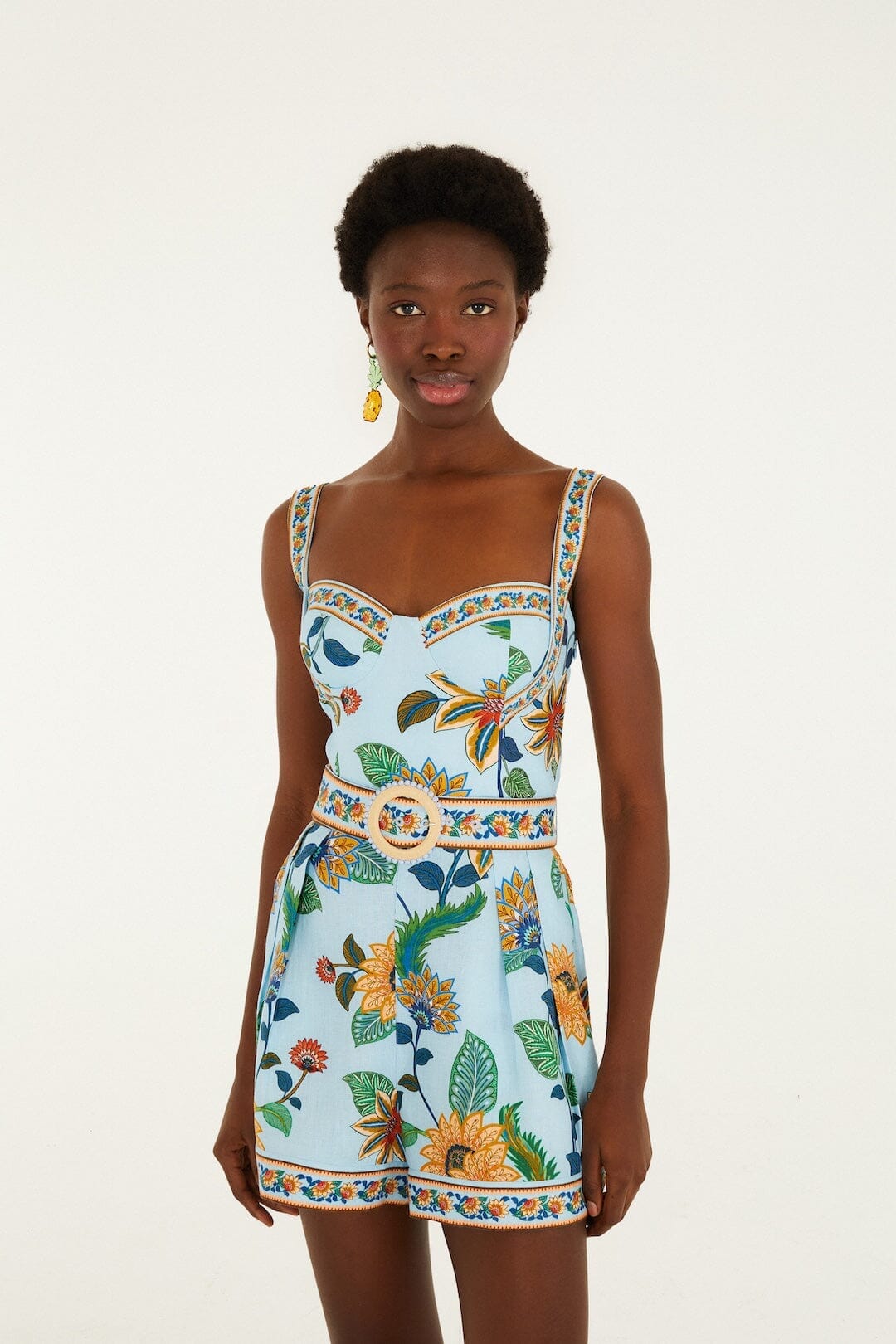 Combinaison en lin premium Delhi Euroflax™ bleu clair à motif floral