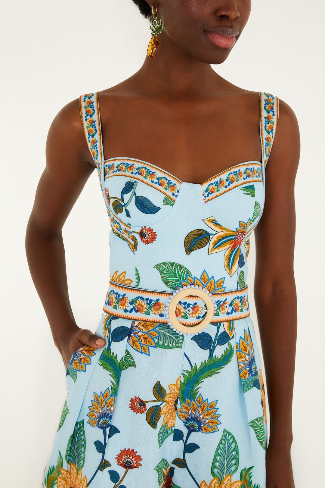 Combinaison en lin premium Delhi Euroflax™ bleu clair à motif floral