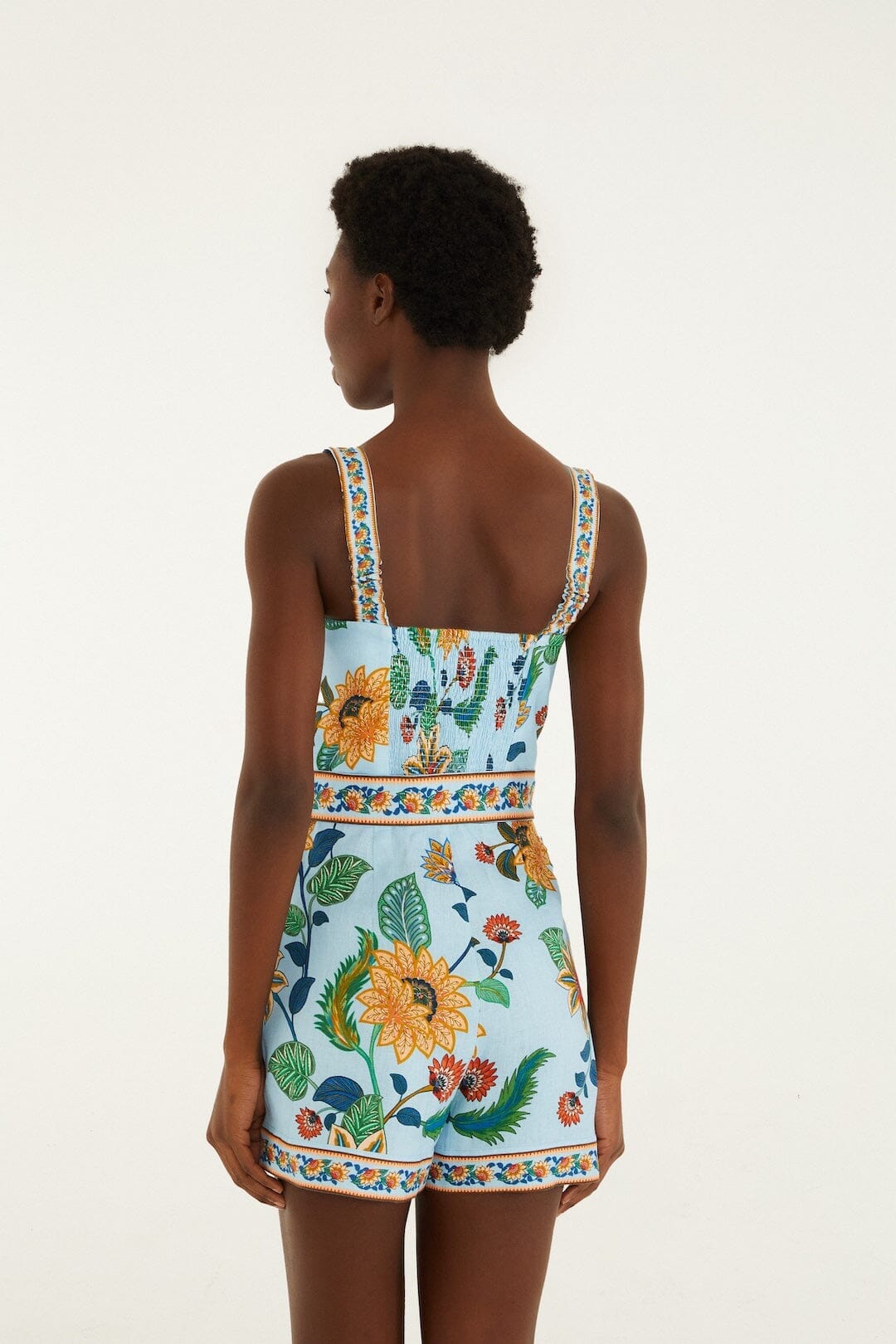 Combinaison en lin premium Delhi Euroflax™ bleu clair à motif floral