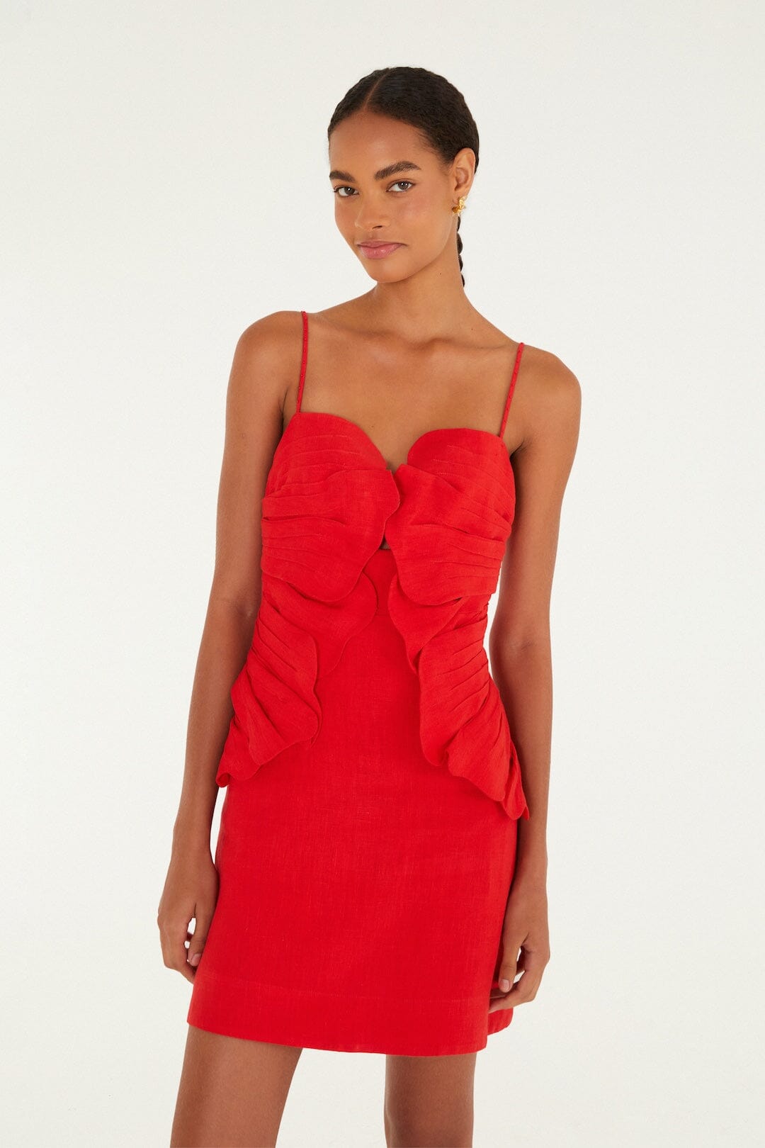 Red Sleeveless Flower Euroflax Premium Linen Mini Dress