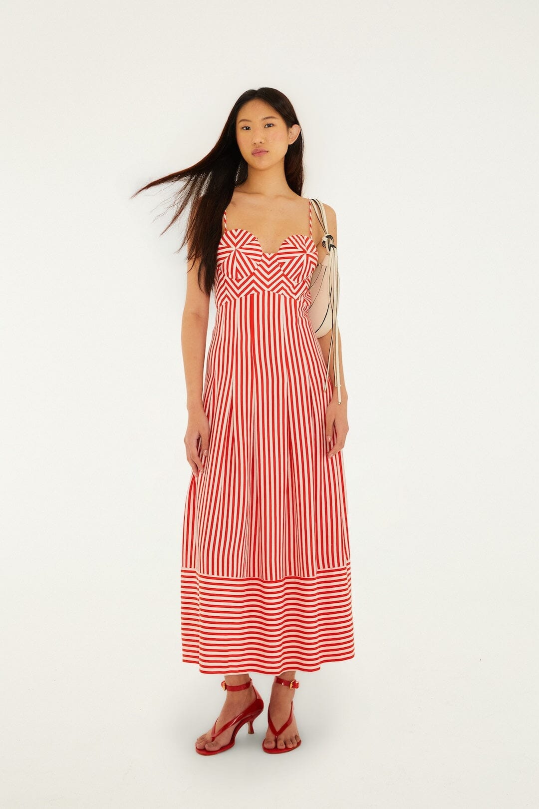 Off-White Checkered Stripes Sleeveless Lenzing Ecovero Euroflax Maxi Dress