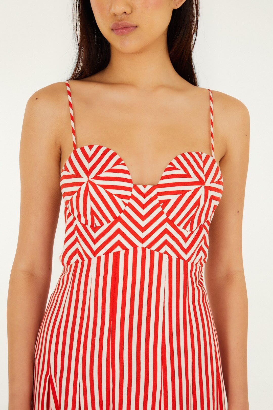 Off-White Checkered Stripes Sleeveless Lenzing Ecovero Euroflax Maxi Dress