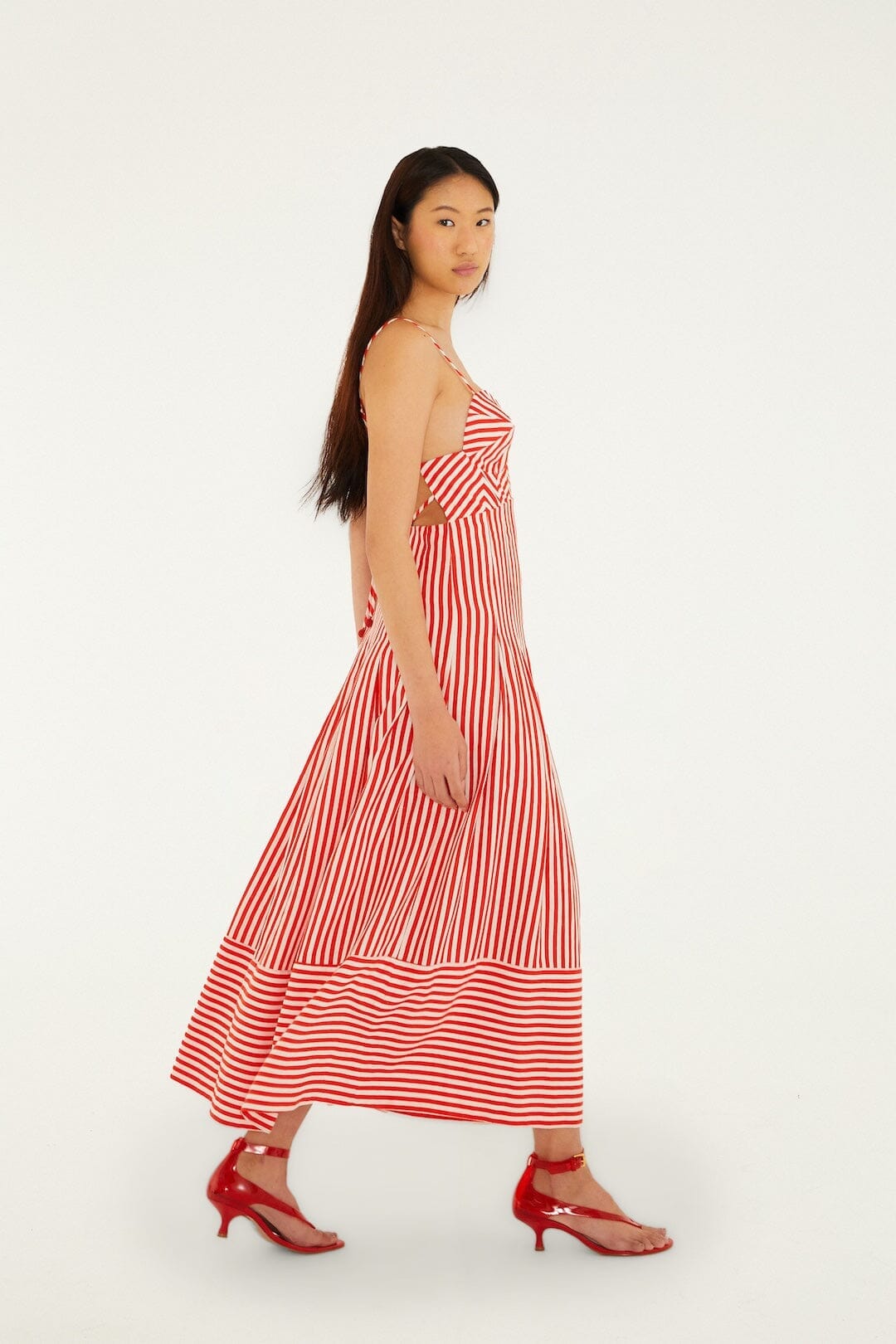 Off-White Checkered Stripes Sleeveless Lenzing Ecovero Euroflax Maxi Dress