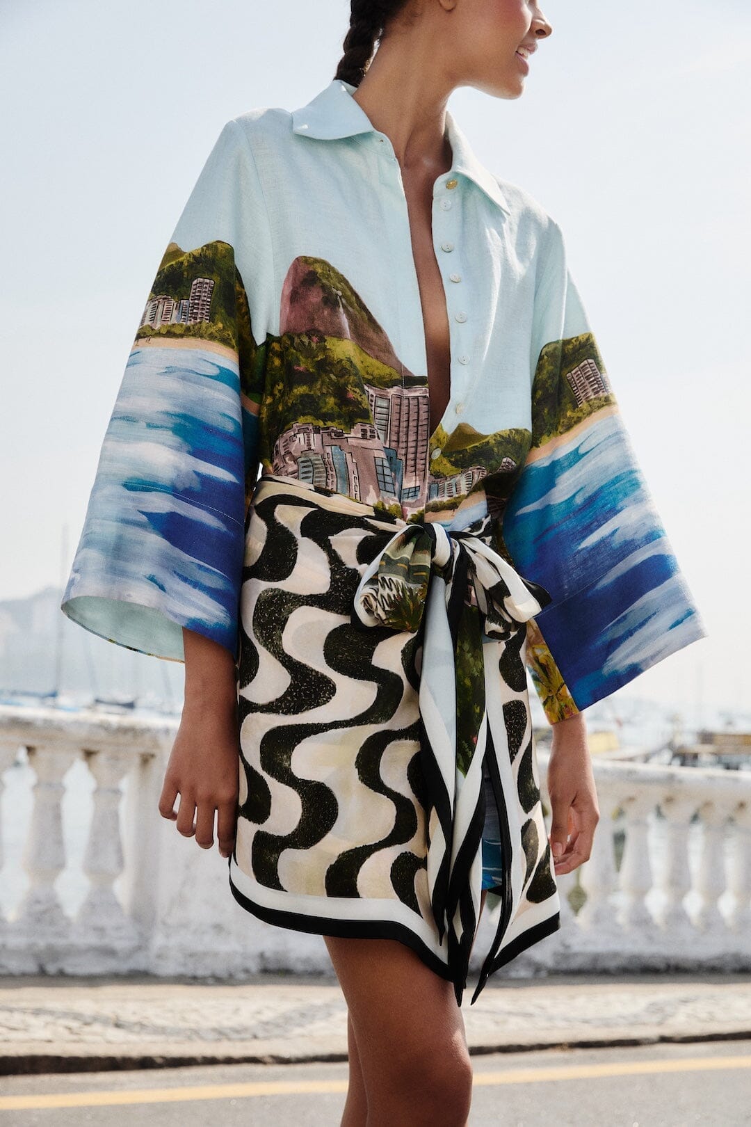 Multicolor Copacabana Beach Euroflax Premium Linen Long Sleeve Kimono | FARM Rio Multicolor Copacabana Beach Euroflax Premium Linen Long Sleeve Kimono | FARM Rio
