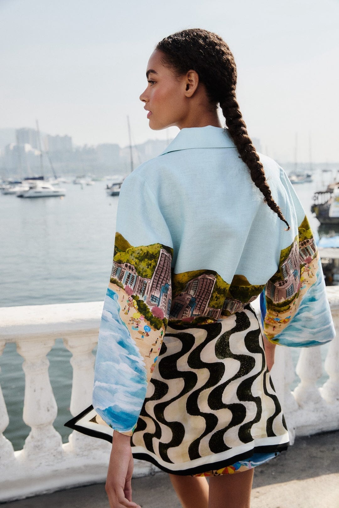Multicolor Copacabana Beach Euroflax Premium Linen Long Sleeve Kimono
