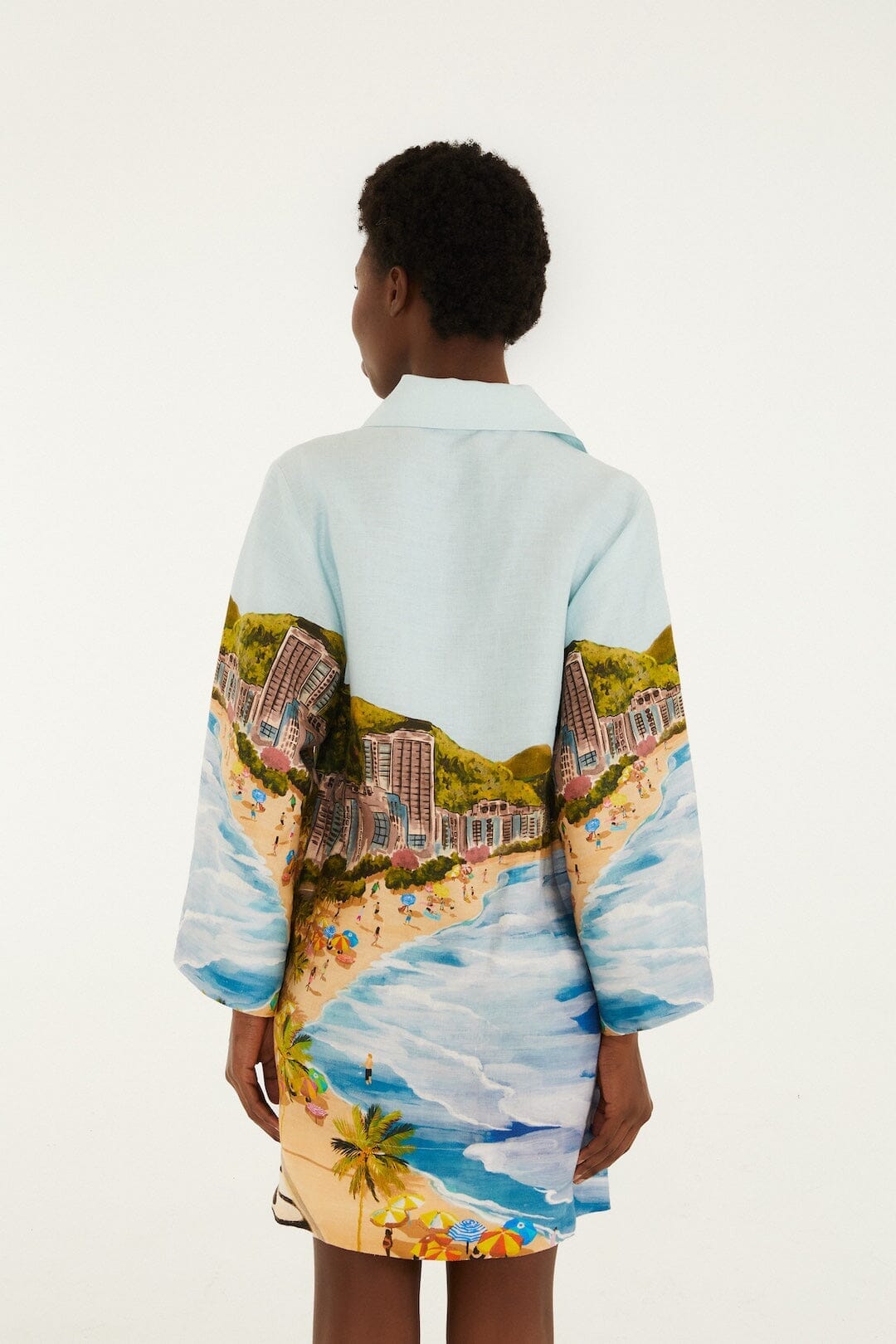 Multicolor Copacabana Beach Euroflax Premium Linen Long Sleeve Kimono