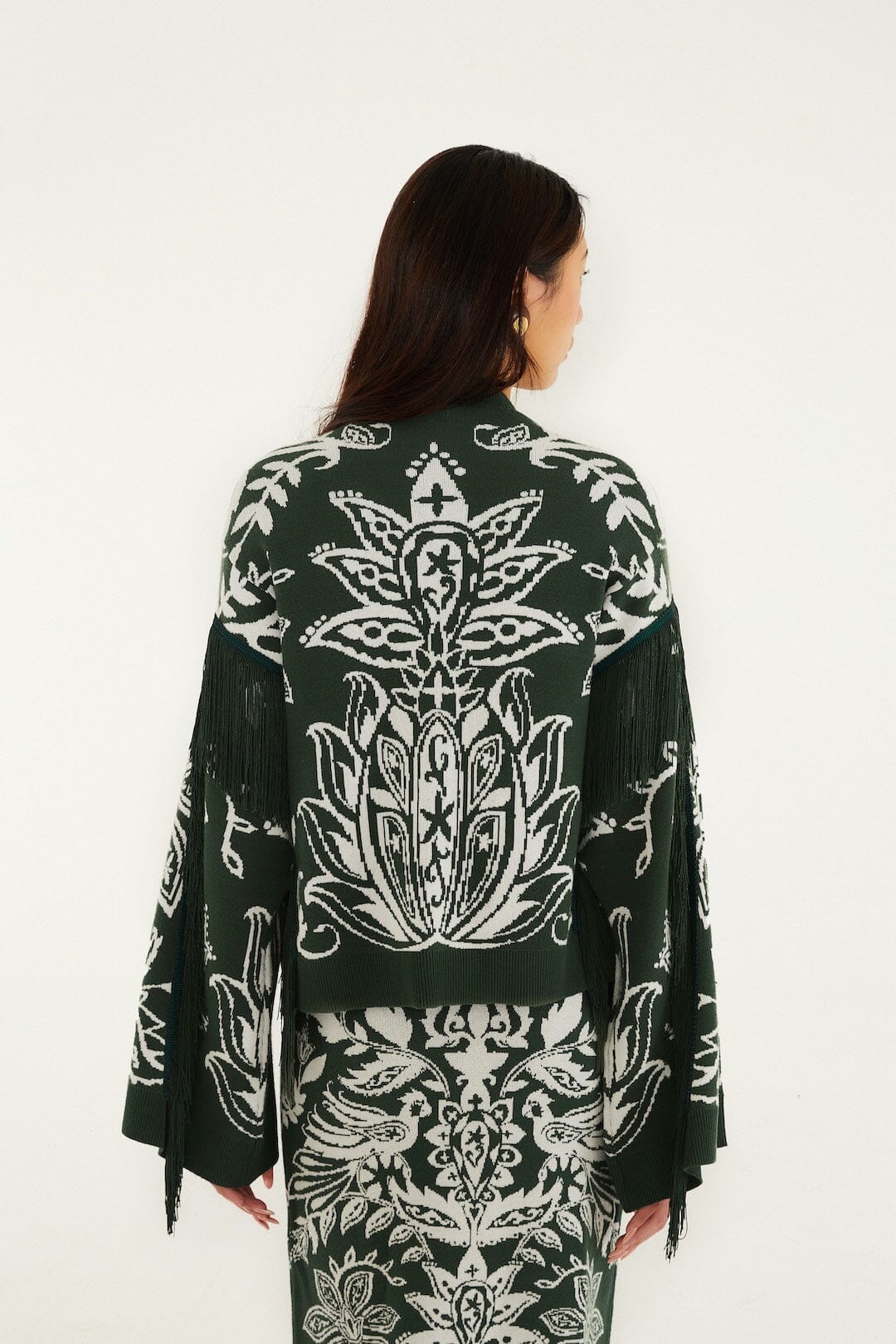 Dark Green Miranda Fringes Knit Sweater | FARM Rio