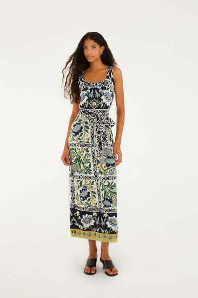 farm rio giannina knit midi dress Black Manoela Belted Paisley dress