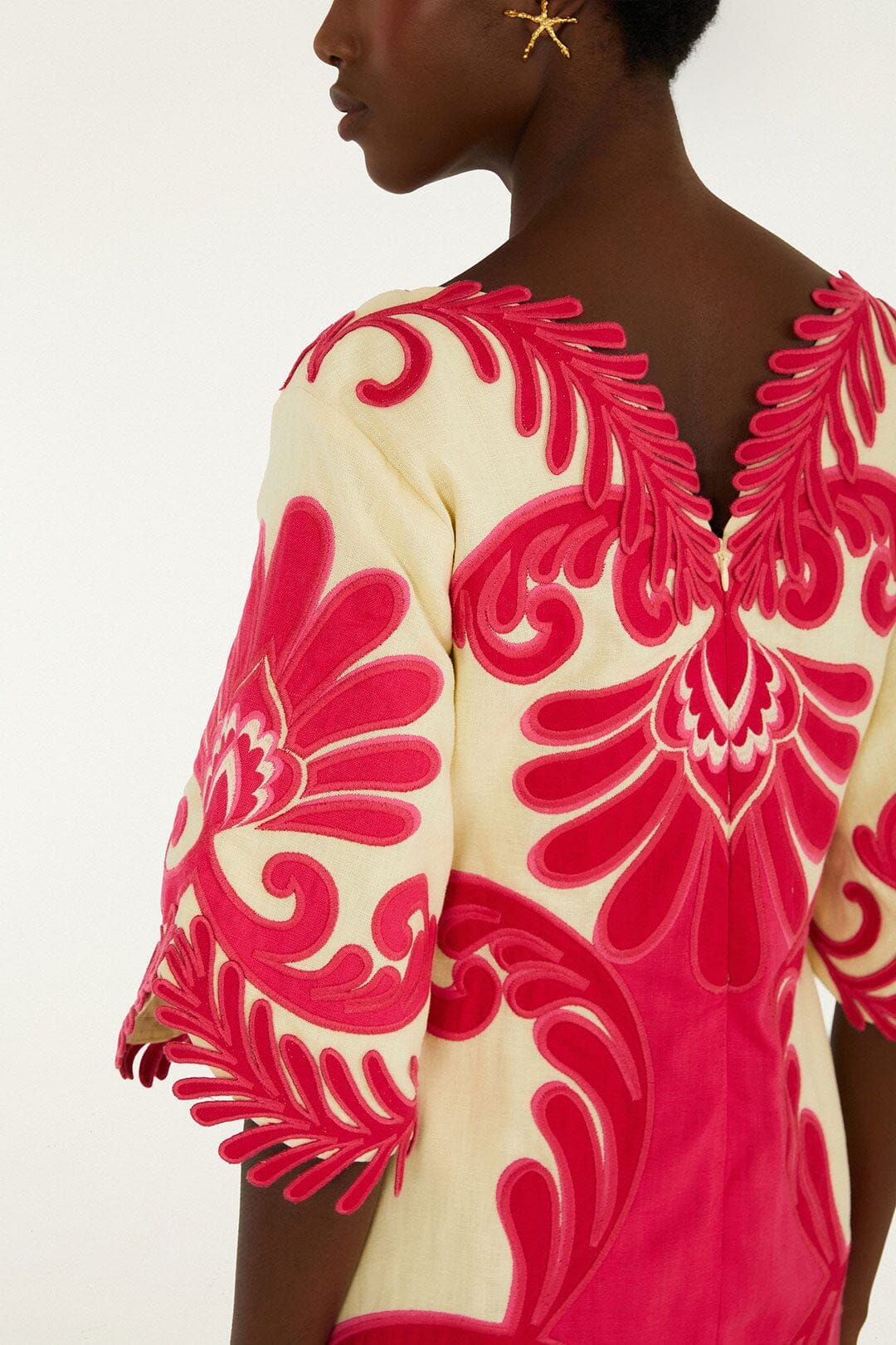 Pink Spring Arabesc Embroidered Euroflax Premium Linen Mini Dress