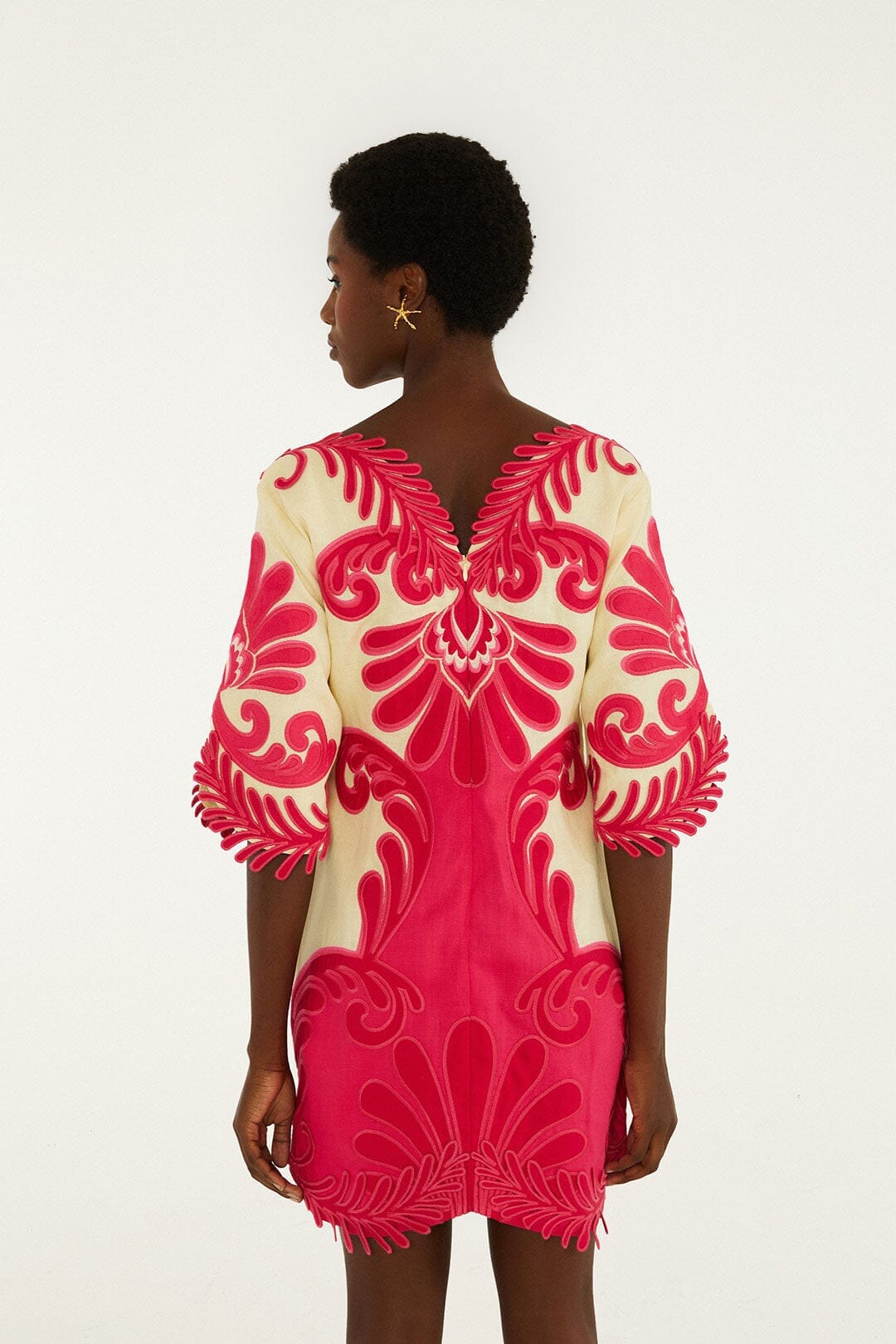 Pink Spring Arabesc Embroidered Euroflax Premium Linen Mini Dress