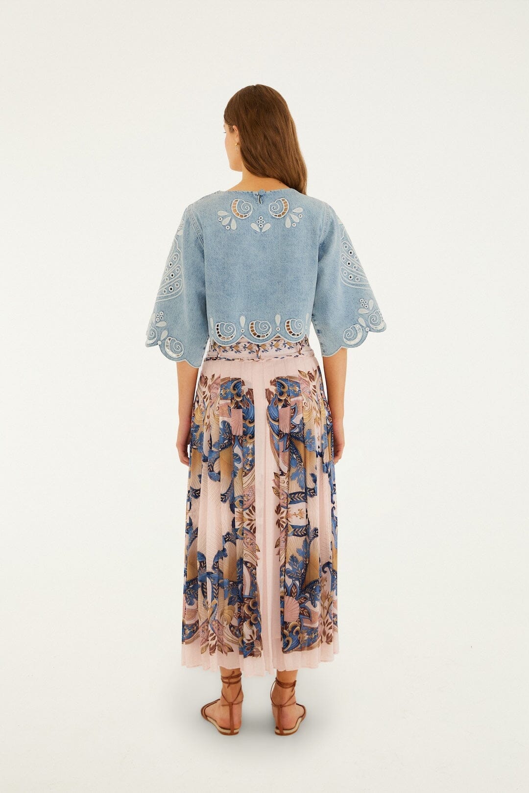 Zartrosa Sea Garden Schal, plissierter Maxirock