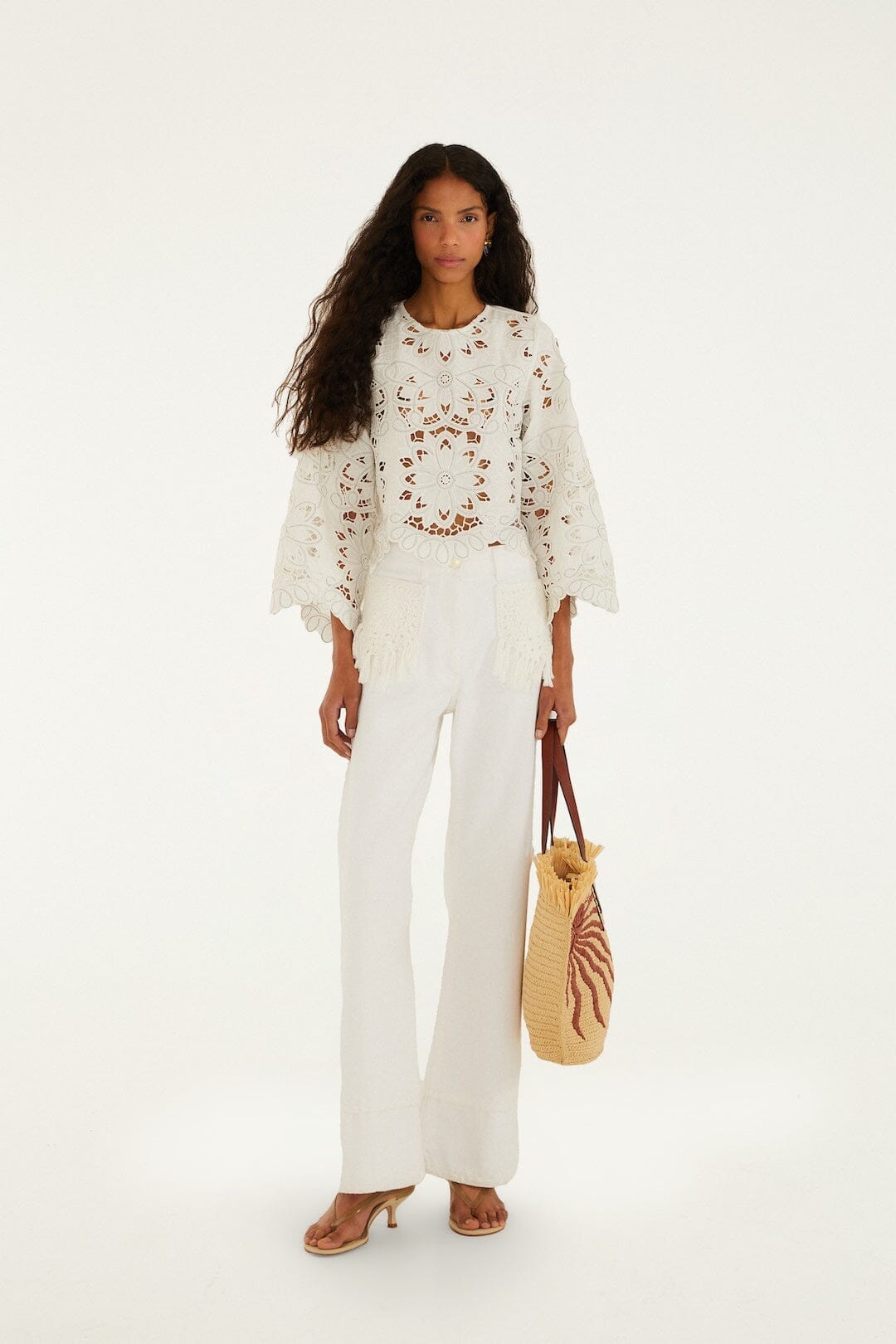 Pantalon en sergé avec poches et franges