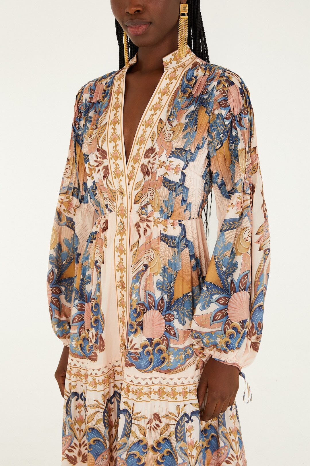 Zartrosa Sea Garden Schal-Plissee-Midikleid