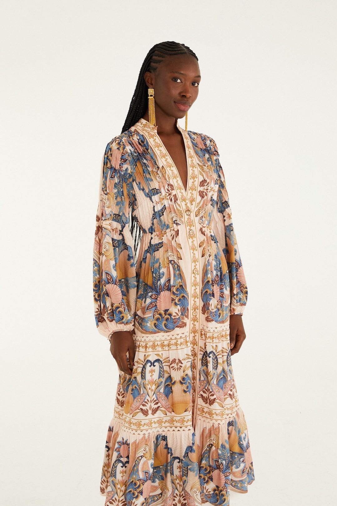 Zartrosa Sea Garden Schal-Plissee-Midikleid