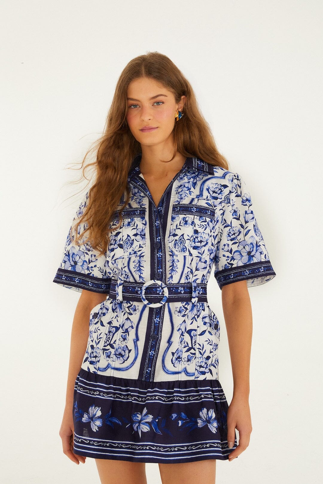 Off-White Porcelain Garden Mini Dress en Farm Rio