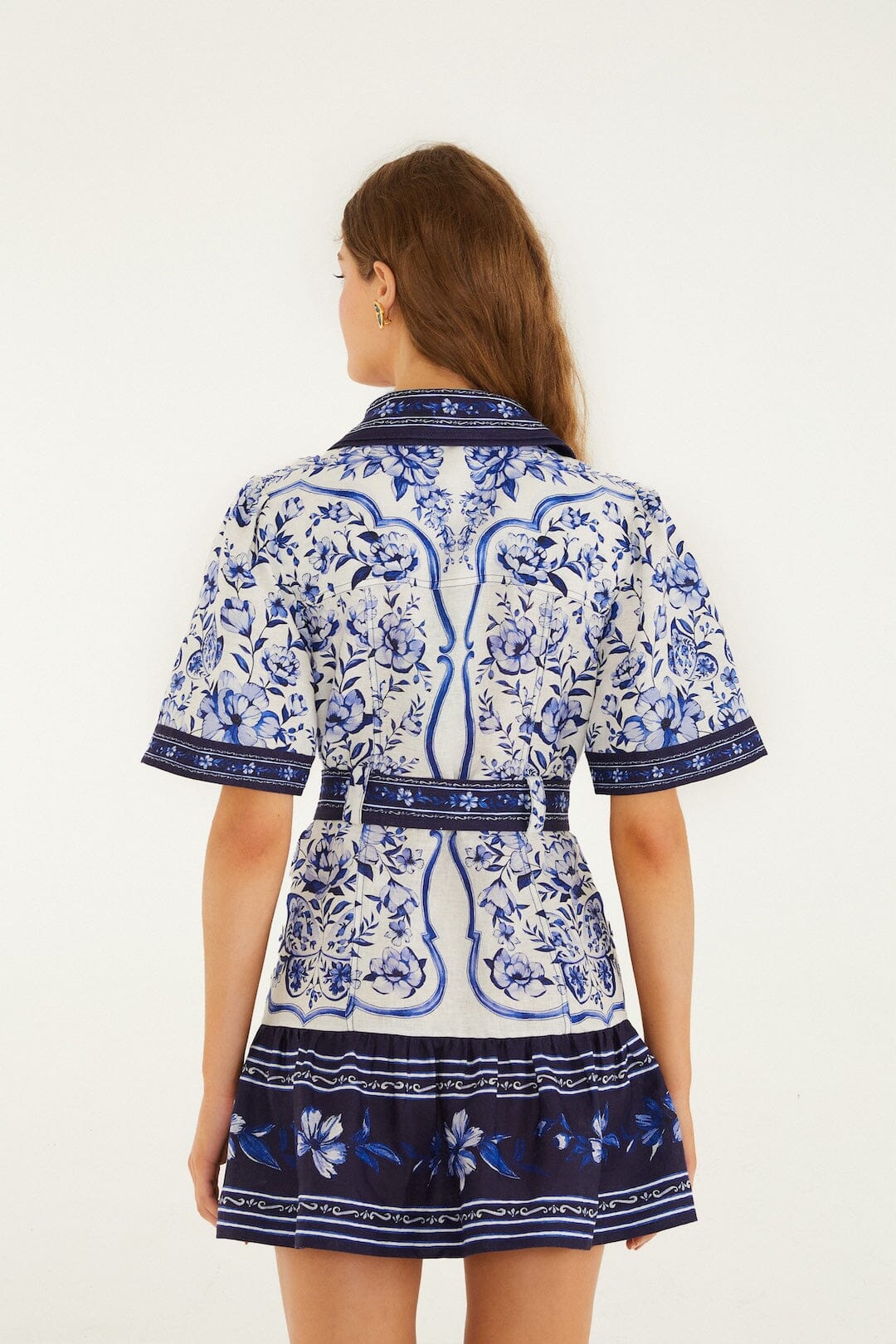 Mini-robe en lin de qualité supérieure Off-White Porcelain Garden Euroflax
