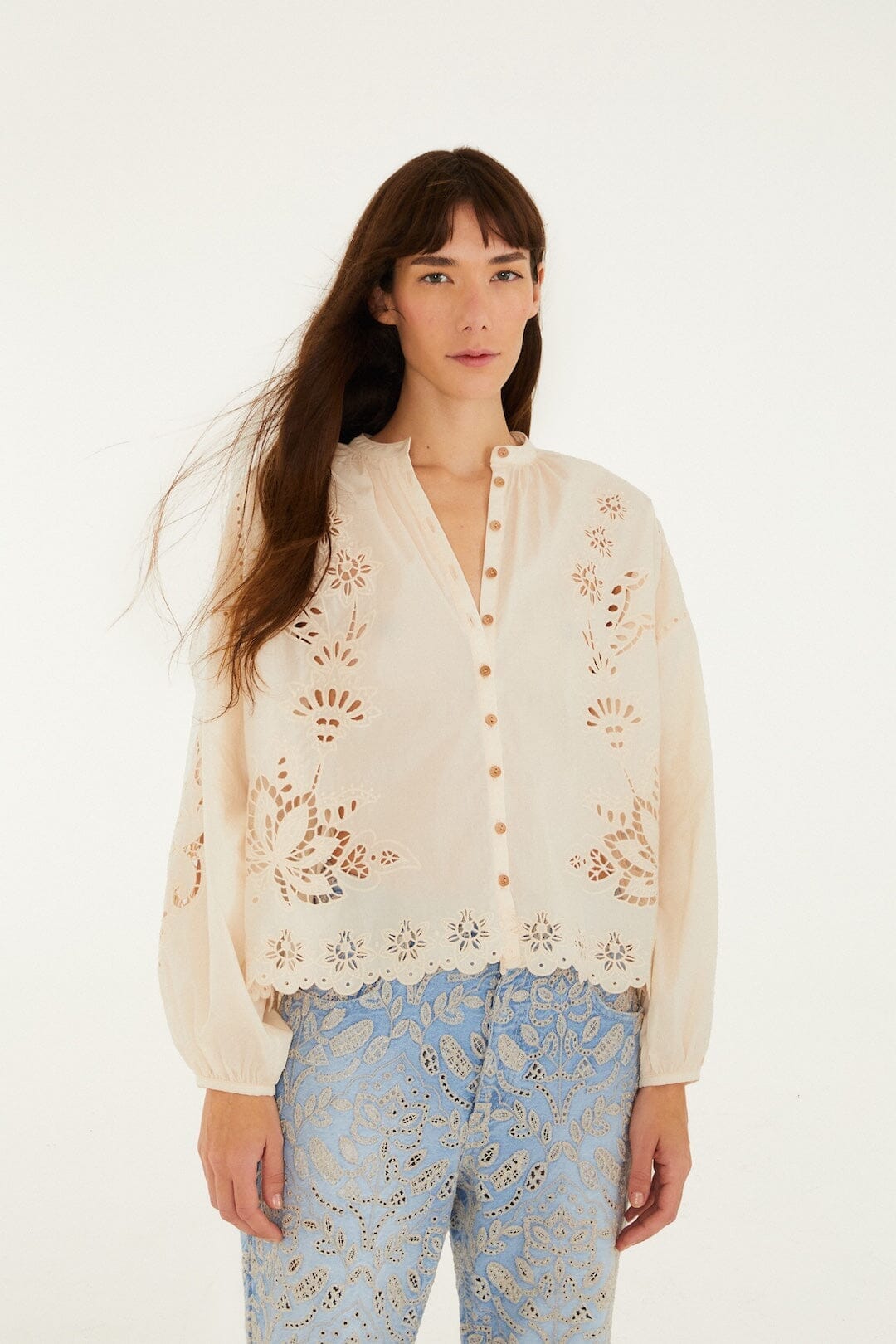 Soft Pink Artisanal Long Sleeve Blouse